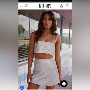 Shira Silver Rhinestone Crop Top and skirt